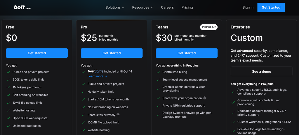 Bolt’s Plans & pricing