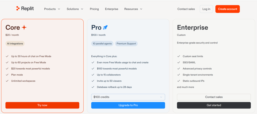 Replit's plans and pricing