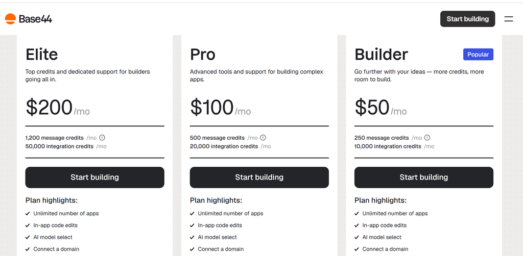 Base44 Plans & Pricing
